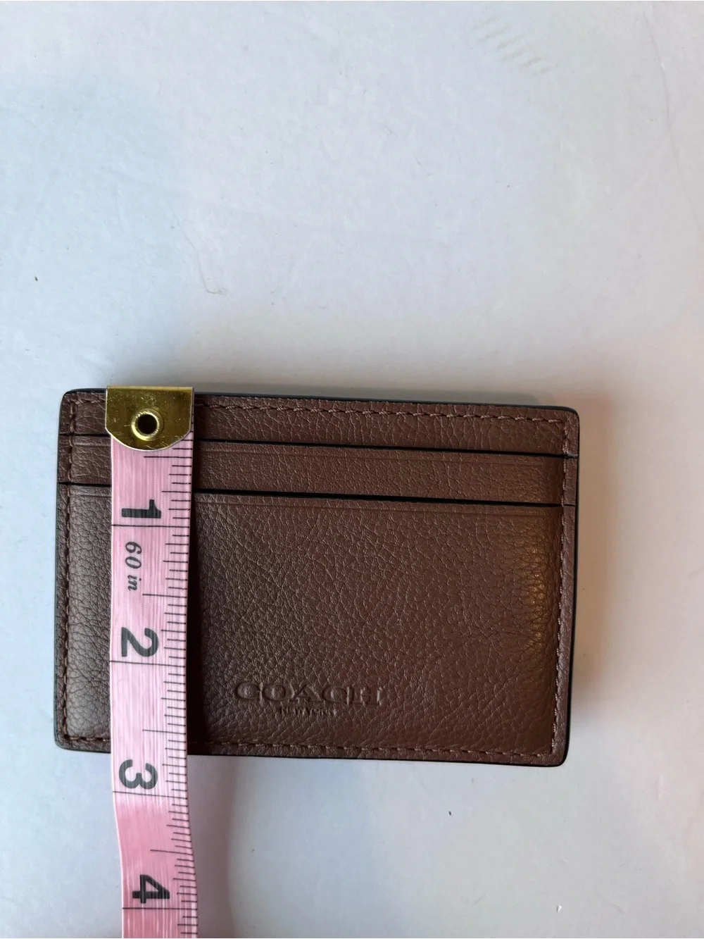 Coach Card Case ID Holder With Money Clip Brown Leather